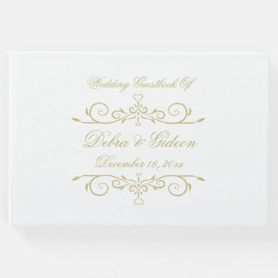 Elegant White and Gold Monogram Wedding Guest Book