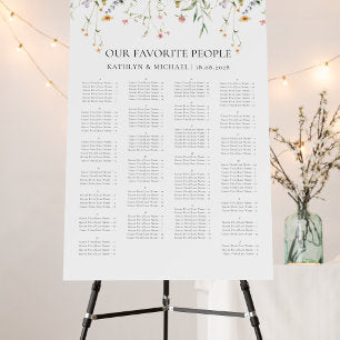 Elegant Wildflower Wedding Alphabetical Seating Foam Board