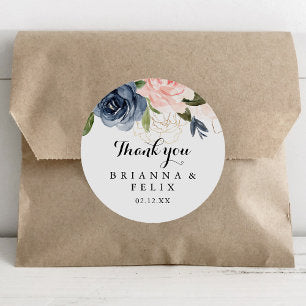 Elegant Winter Floral Thank You Wedding Favor Classic Round Sticker