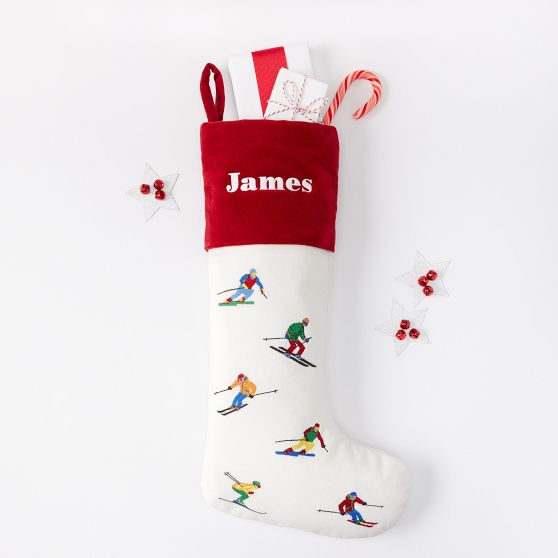 Embroidered Velvet Skier Stocking
