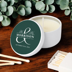 Emerald Green Mr Mrs Wedding Favor Mini Candle Favors