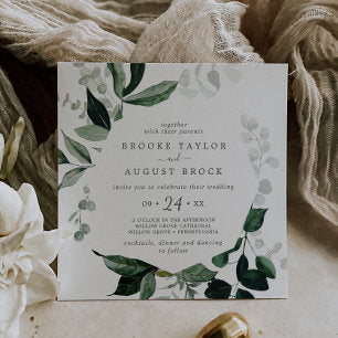 Emerald Greenery Square Wedding Invitation