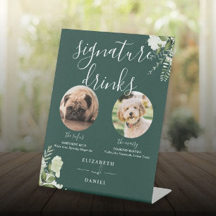 Emerald Wedding Pet Dog Signature Drinks Pedestal Sign
