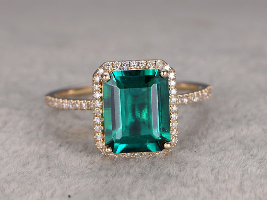 2.6 carat Emerald Diamond Engagement Ring 14K/18K Yellow Gold Halo Moissanite Promise Ring Big Stone