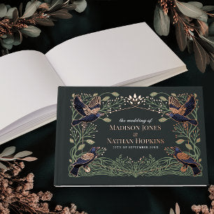 Enchanted Gothic Raven Floral Wedding Foil Guest Book