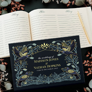 Enchanted Gothic Raven Floral Wedding Guest Book