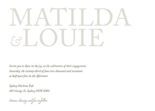 Typography Engagement Invitations by Amelia S.