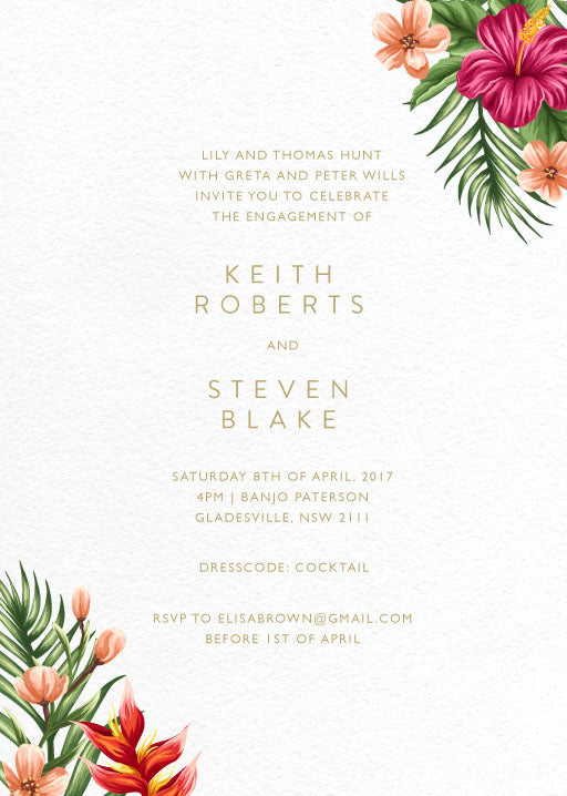 Sweet Tropical Engagement Invitations by Inggrid H.