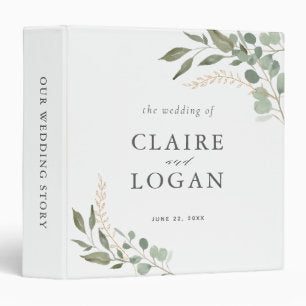 Eucalyptus Gold Sage Green Wedding Photo Album 3 Ring Binder
