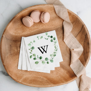 Eucalyptus Modern Calligraphy Monogram Wedding Napkins
