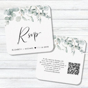 Eucalyptus Watercolor QR Code Wedding RSVP Enclosure Card