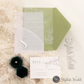 Chic Acrylic Wedding Invitation With Vellum Pocket And Silver Name Tag Sapl009T