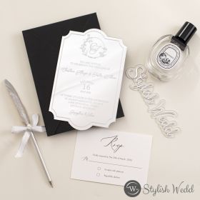 Shaped Mirror Silver Acrylic Wedding Invitation Swal143
