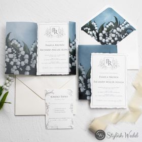 Elegant Handtorn Cotton Paper Invitation Set With Rustic Bellflower Vellum Wrap Swpi169
