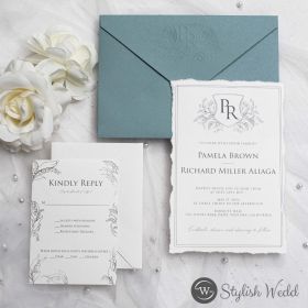 Chic Handtorn Irregular Edge Cotton Paper Letterpress Invitation With Monogram Design Swi143