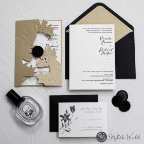 Exquisite Floral Embossed Cotton Letterpress Invitations With Intricate Laser Cut Pocket Swws336