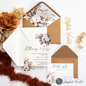 Terracotta Floral Boho Clear Acrylic Wedding Invitations Swal123