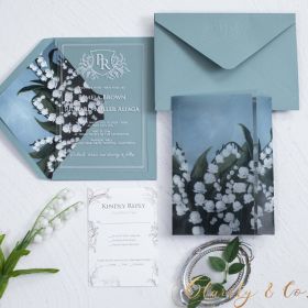 Luxurious Monogrammed Acrylic Invitation Suites with Bellflower Pocket CAPL057