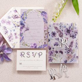 Lavender Floral Acrylic Wedding Invitation Suite With Silver Acrylic Name Tag Sapv026T