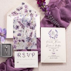 Elegant Lavender Acrylic Wedding Invitation Suite With Silver Acrylic Name Tag Sapv025T