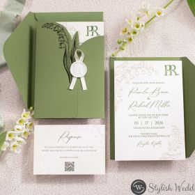 Rustic Bellflower Letterpressed Cotton Wedding Invitations With Matching Shaped Pocket Swpi173