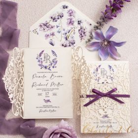 Lavender Violet Monogram Floral Acrylic Wedding Invitation Suites CAPL071