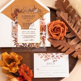 Rustic Terracotta Floral Border Acrylic Wedding Invitation Swal127