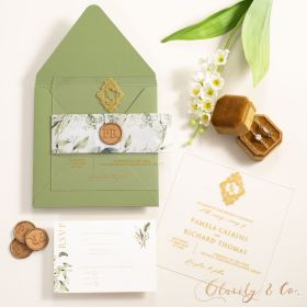 Elegant Gold Monogrammed Acrylic Wedding Invitation Suite CAX175