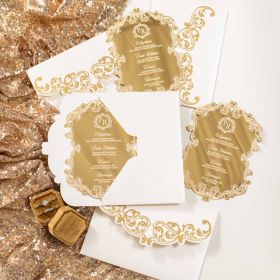Vintage Shaped Mirror Gold Acrylic Wedding Invitation Swal132