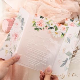 elegant blush floral acrylic wedding invitation with vellum jacket CAPV004