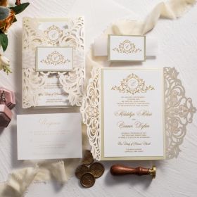 Whispering Ivory Embossed Laser Cut Invitation - A Graceful Emblem Of Elegance Swws329