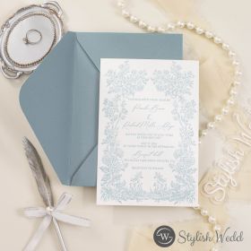 Exquisite Blue Floral Border Letterpress Wedding Invitation Swi171