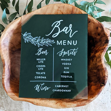 Bar Menu Acrylic Sign | Beer, Spirits and Wine List