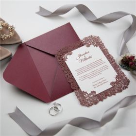 Fancy Burgundy Laser Cut Wedding Invitations Swws114
