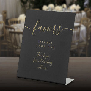 Favors Black And Gold Modern Script Table Pedestal Sign
