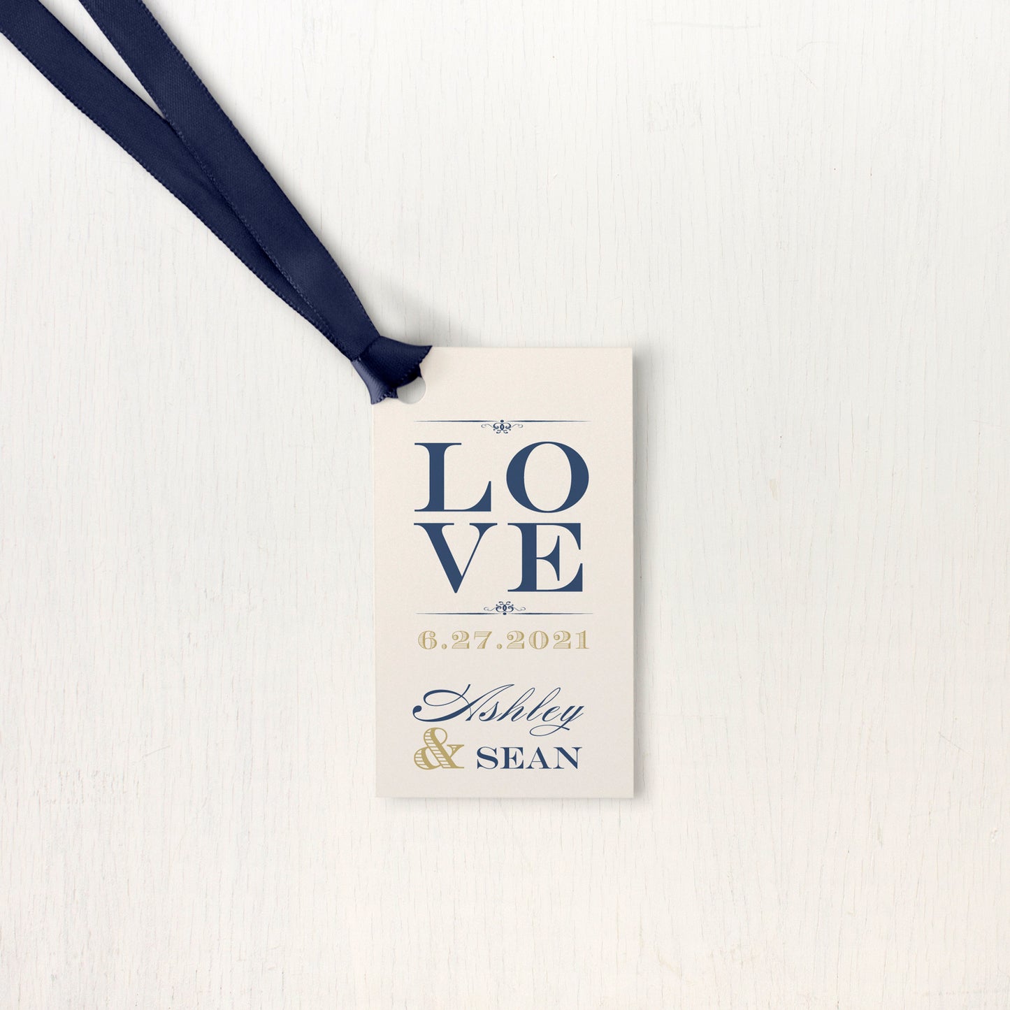Elegant Navy Script Favor Tags
