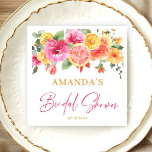 Festive Bright Flowers Slice Citrus Bridal Shower Napkins