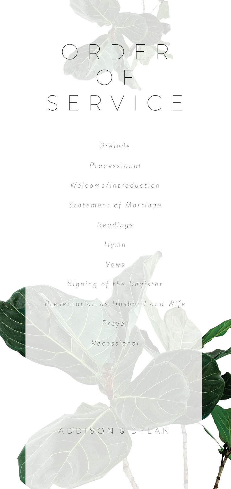 Fiddle Leaf Fig Wedding Program by Joanna H.