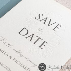 Elegant Blossom Embossing Process Letterpress Cotton Paper Save The Date Card Swtd029