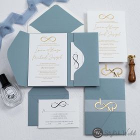 Elegant Infinity Monogram Foiled Invitations With Simple Tri-Fold Wrap Swws341T