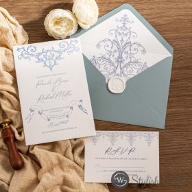 Whimsical Lavender Vine Design Letterpress Cotton Wedding Invitation Swi144