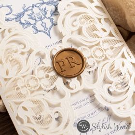 Luxury Embossing Lace Laser Cut Pocket With Lavender Vine Design Wedding Invitation Swws349
