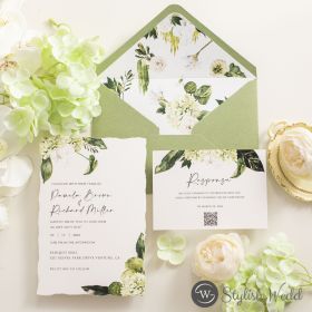 Fresh Botanical Foliage Hand-Torn Flat Invitations Swi149
