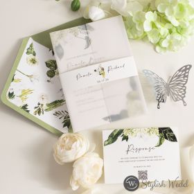 Fresh Botanical Foliage Flat Invitations With Matching Vellum Pocket Swpi175