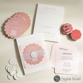 Simple And Elegant Light Blush Shaped Invitation Suite With Pure Wax Seal Swi157