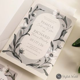Rustic Boho Greenery Leafy Border Letterpress Printed Cotton Wedding Invitation Swi161