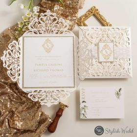 Simple Monogram Invitation Suite With Chic Classic Ivory Pocket Swws364