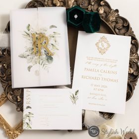 Botanical Monogram Floral Vellum Pocket Invitations Swpi177T