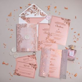 Luxury Rose Gold Foil Vellum Jacket With Delicate Flowers Design Wedding Invitation Swpi137
