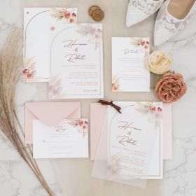 Boho Pampas Grass Vellum Overlay Wedding Invitation Swvl032